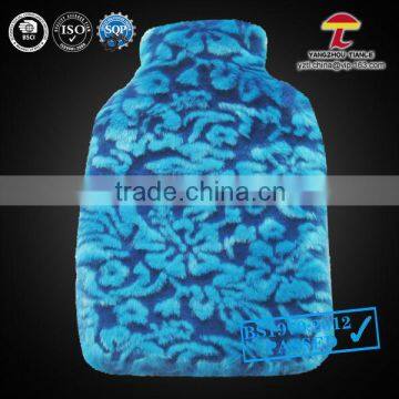 good quality hot water bottle with faux fur cover blue floral