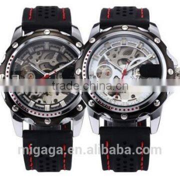 Mens Luxury Military Automatic Mechanical Skeleton Sport Silicone Wrist Watch