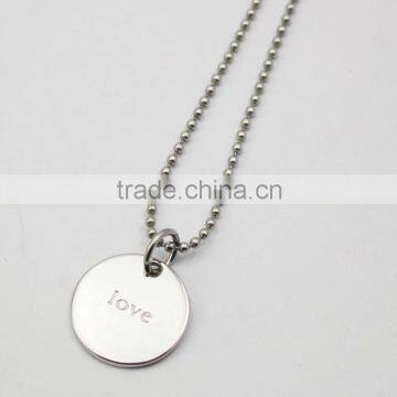 Stainless Steel Engraved Love Round Pendant Lovers Jewelry Necklace