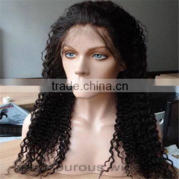 Full Lace Cap 100% Indian Remy Human Hair Kinky Curl Curly Wig 20"