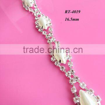 New arrival High quality fashion rhinestone with pearl cup chain (RT-4019)