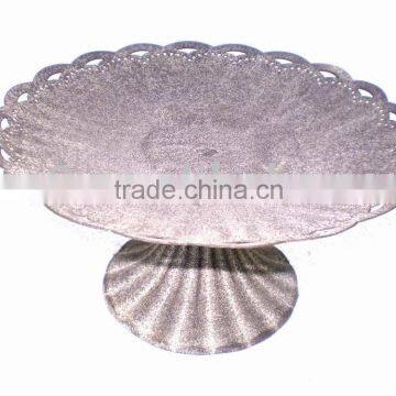 DIA22.5CM Plaid Edged Round Metal Bowl w/Antique Grey