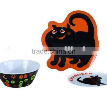 halloween cat melamine plate and salad bowl