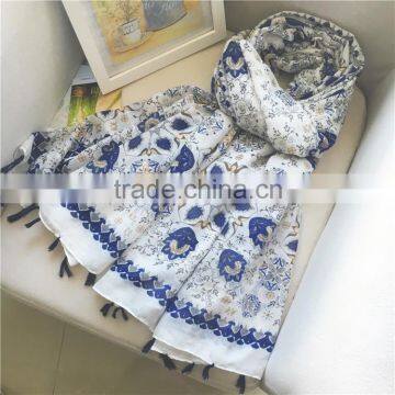 Hot Selling National Style Fashoin Flower Voile Scarf Big Shawl Long Style With Tassel photo-2