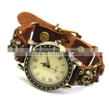 2014 New Design Handmake Skull Genuine Leather Watch Bracelet LCB 009