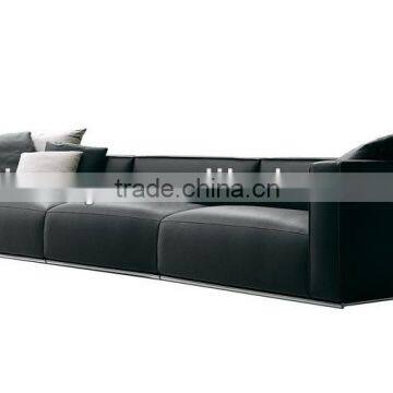 Black real leather 3 seat sofa (D-62-L)