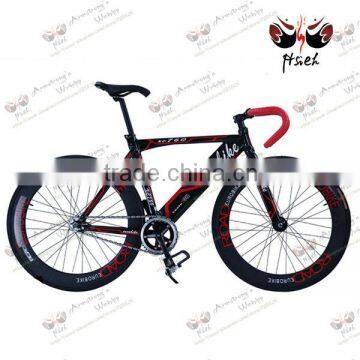 SUPER COOL ! road bicycle, ALL BLACK fixed gear bicycle with RED sheep horn handlebar