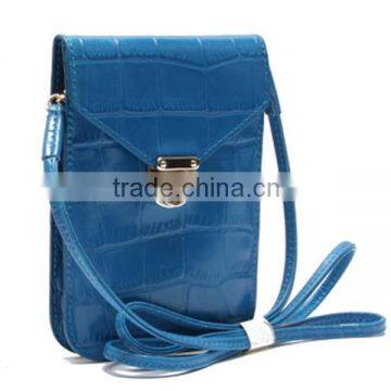 Portable long chain shoulder mobile phone bag with best cow leather