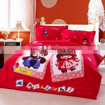 hot sale wholesale plain design 100% cotton lovely baby cartoon printed comfortable red bedding set