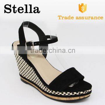 latest design PVC insole lint upper cork ladies wedge sandals