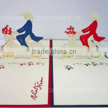 Viet Nam Girl and bicycle greeting pop up card