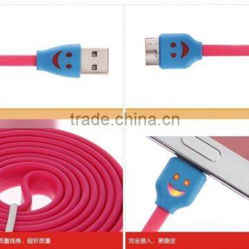 Cute Smile Face Colorful Flat Noodle Micro USB 3.0 Data Sync Charger Cable For Samsung Galaxy Note3/S5