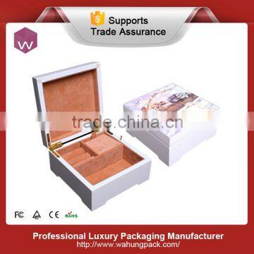 Elegant White Glossy Wooden Musical Jewellery Box With Custom Music