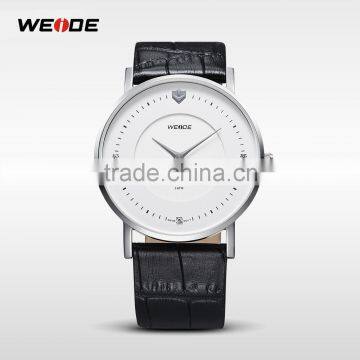 Men's Watches Ultra Thin Solid Stainless Steel Quartz Genuine Leather Business Dress Black