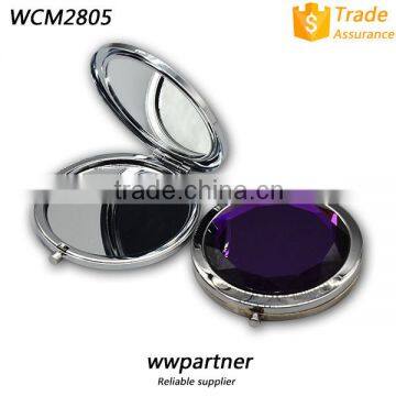 Crystal Mirror, Round Shape Metal Crystal Pocket Mirror with Customized Logo