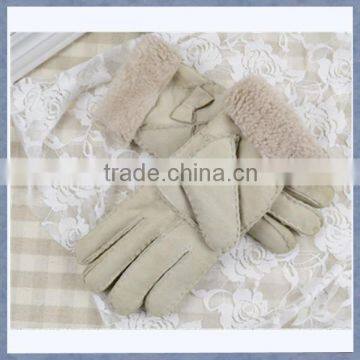 Hot Sale Fashion White Lady Sheepskin Leather Glove With Wool