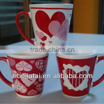 V Shape Ceramic Promotional Gift Mug With Decal Printing