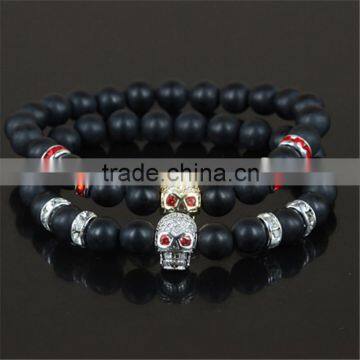 kjl-cst5 New design charm gold/silver skull head men bracelet natural 8mm matte grind stone beads women bracelet as a gift