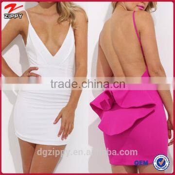 New design vibrant mini dress/round open back V neckline women evening dress