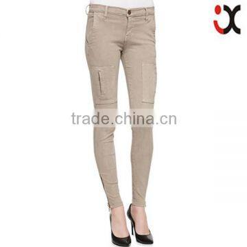 2015 fashionable khaki skinny zipper-cuff cargo pants for womenJXH126