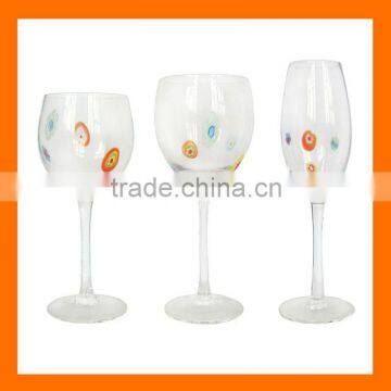 Hand blow decoratived wine glass with decal,drinking glass