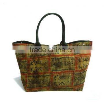 Indian Handmade vintage kantha cotton tote large bag shopper's bag quilted bag