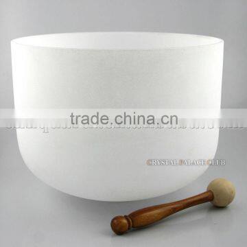 frosted quartz crystal singing bowls with design and musical note