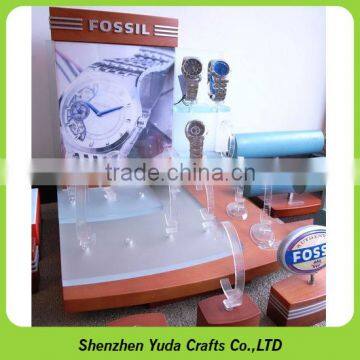 Wooden material wrist watch display counter with acrylic board, custom top grade watch stand