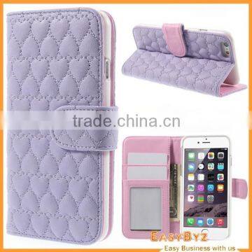 Heart Shape Stitching PU Leather Wallet Case for iPhone 6 Plus 5.5 inch with stand