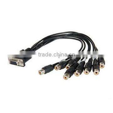 VGA 9Pin Female Connector to 8 RCA Monitor Cable