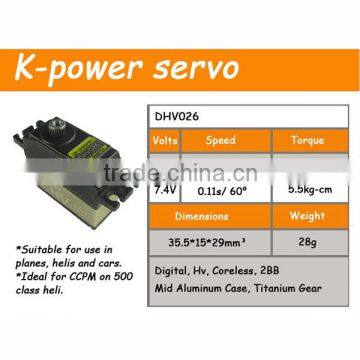 K-power Digital Titanium gear 5.5kg 7.4V 0.11 sec rc servo for 500 rc helicopter swashplate DHV026