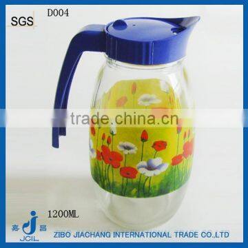 1.2L glass beverage storage bottle with plastic handle lid