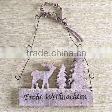 Wooden christmas reindeer and tree hanging ornaments xmas gifts for home hanging on wall decoration