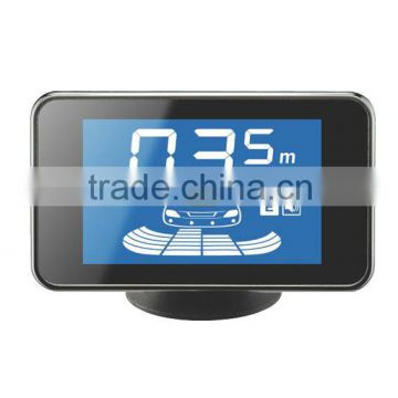 Auto car reversing sensor PTS with wide screen blue LCD display with matt silver metal frame