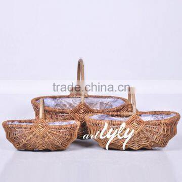 Hot sale cheap wicker garden basket with plastic lining