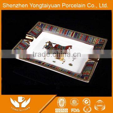 Royal Classic Black Color Rectangle Shape Fine Porcelain Ashtray