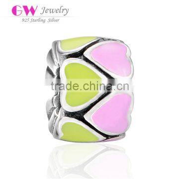 D104 silver double color plated charm,925 enamel charm beads