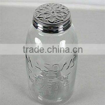 Embossed Design Cap On a Jar Silver Jar Cotton Pot,Glass mason Jar,Bakery Glass Jar