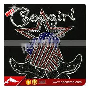 Wholesale Crystal Korea Stones Cowgirl Iron on Rhinestone Transfer for Custom Clothing