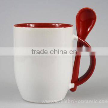 12oz Red Color Glazed Logo Decal Printed Ceramic Stoneware Promotion Coffee And Tea Mugs And Cups