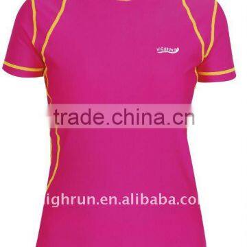 Ladies Hot Pink Short Sleeve Sun Protection SPF50+ bjj Rash Guard for Wholesale