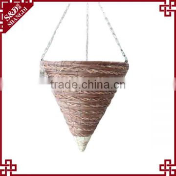 with iron chain used for plants round wicker hanging planter pot