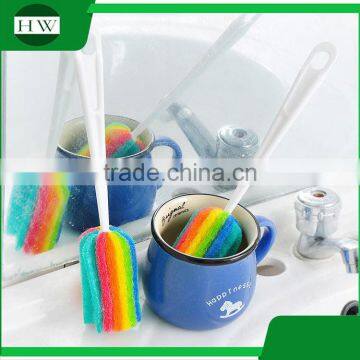 kitchen rainbow plastic sponge long handle hanging tableware water cup bottle clean cleaning brush