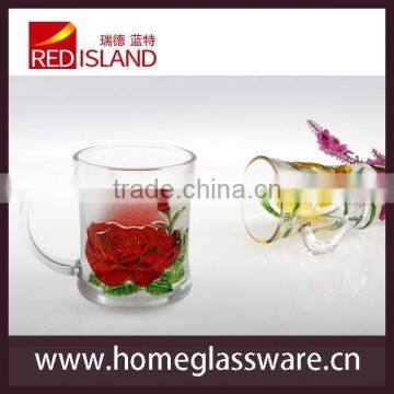 Hand Print Red Rose Pattern Glass Coffee Tea Mug photo-4