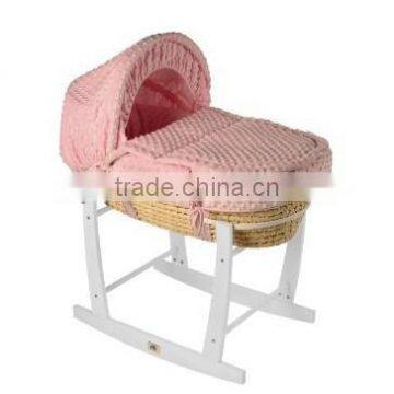 Antique hand made bassinet wicker baby basket decorated