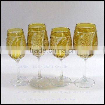 French Pink Hand Cut Red Wine Glass With Red Stem photo-5