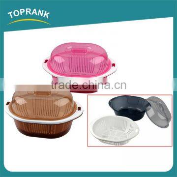 Custom color kitchen vegetable fruit wash strainer oval plastic colander with lid