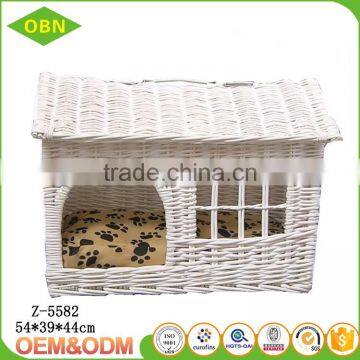 Customized White Natural Wicker Pet Basket With Cushion photo-2
