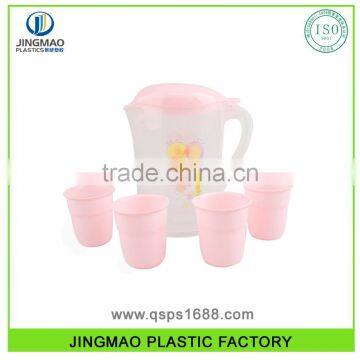 New Pink Plastic Water Drinking Pitcher With 4 Cups