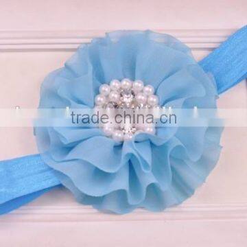 Chiffon Flower Headband With Pearl Beads Center for Kids Hair Accessories photo-5
